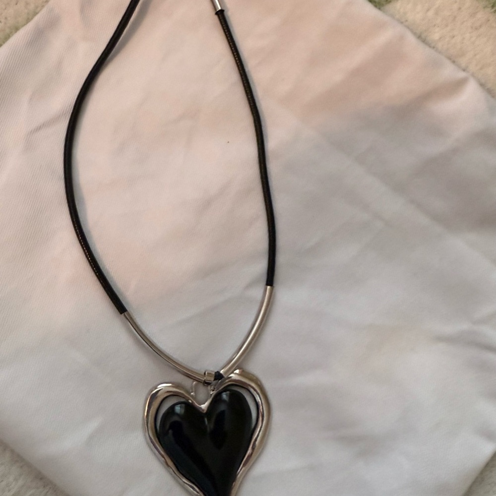 Silver and Black Heart Pendant Necklace